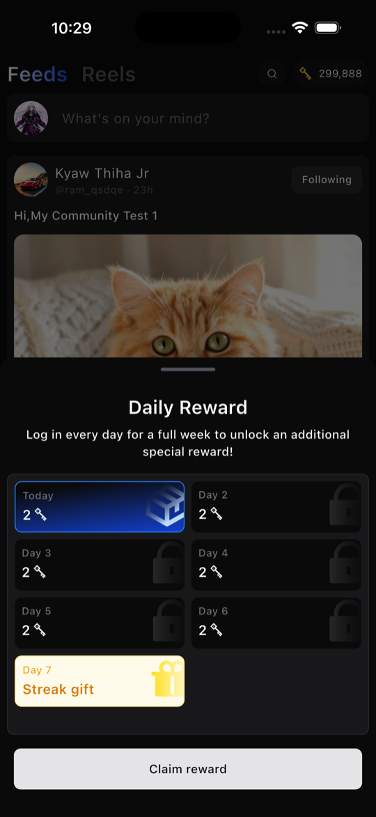 Daily reward streak screen