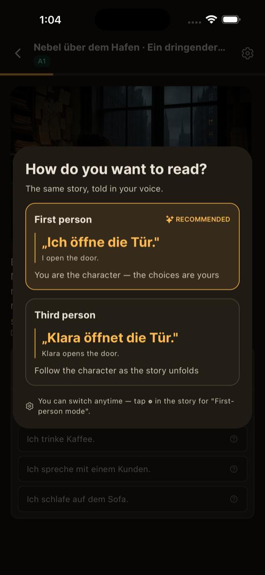 Choosing first or third person reading