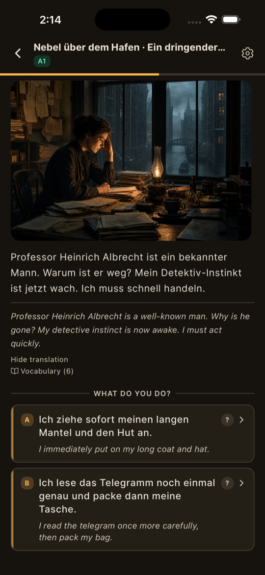 Story choices in the target language